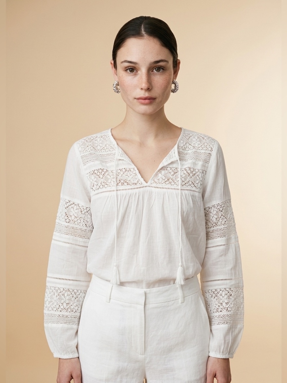 Lucky Brand White Lace Detail Women's Top